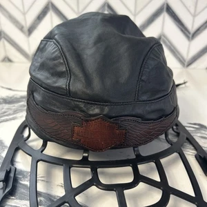 Harley Davidson Leather Skull Cap/Doo Rag, Biker Bandana Vintage Real Leather - Picture 1 of 7