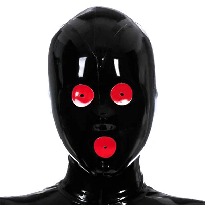 Latex Hood Eyes Mouth Open Small Hole Back Zipper Rubber Mask Club Party Wear - Image 1 of 4