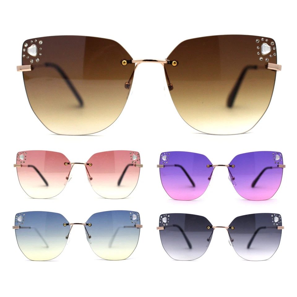 Gafas de sol mariposa sin montura con acento de joyas con diamantes de imitación de corazón para mujer Foto 1 de 1