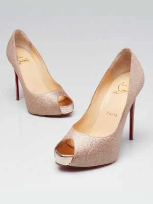 Christian Louboutin Gold Glitter Very Prive 120 Peep Toe Pumps Size 4.5/35 - Image 1 of 4