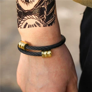 Luxury Gold Stainless Steel Twisted Chain Bangle & Bracelet For Men Adjustable - Picture 1 of 13