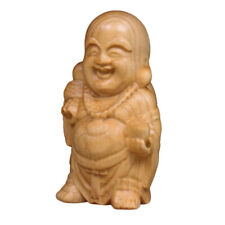 Hand Carved Wooden Laughing Buddha Feng Shui Statue for Home and Office Decor