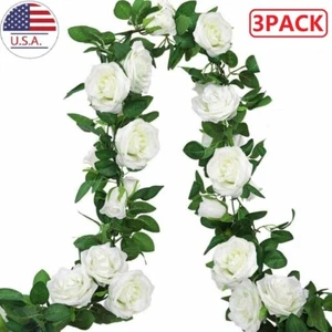 3PCS Artificial Rose Silk Flower Rattan Vine Ivy For Wedding Party Arches Decor - Picture 1 of 8