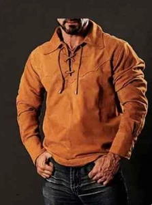 Men Western Cowboy Suede Fringe Shirt Native American Fringe Leather Jacket - Picture 1 of 2