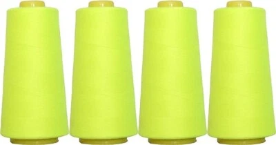 4 BIG CONES NEON YELLOWE SERGER SEWING THREAD 2750 YD TEX 27 40S/2-THREADART - Image 1 of 4