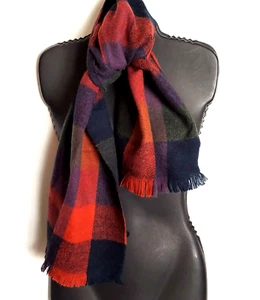 Bufanda cálida a cuadros roja oxidada verde púrpura negra flecos 53” x 12” acrílico Japón - Imagen 1 de 3