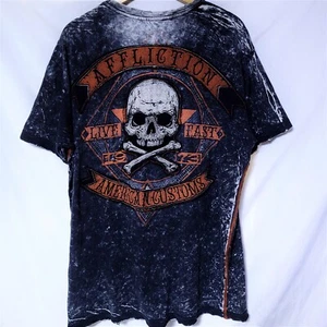 Affliction American Customs Men's *XL* Distressed Skull Biker Black Shirt - Picture 1 of 9