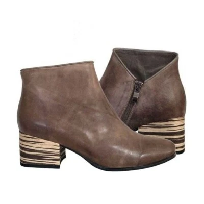 NEW Antelope Women Style 574 Grey Leather Asymmetric Striped Wooden Heel Bootie - Image 1 of 4