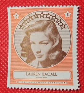 Tarjeta coleccionable de estampillas de estrellas de cine de pantalla de Hollywood de Lauren Bacall 1947 - Imagen 1 de 2