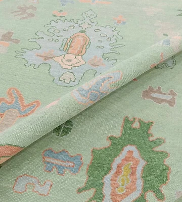 Modern Oushak Hand Knotted Rug 10x14 Lt. Green 100% Wool Carpets for Living Room - Image 1 of 4