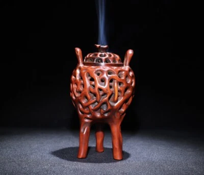 Queimador de incenso de madeira antiga porcelana rara 13,5 cm queimador de incenso natural buxo - Imagem 1 de 4