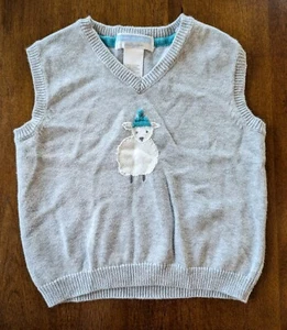 JANIE AND JACK Layette SWEATER VEST Grey Knit Sheep Baby Size 12 To 18 Months - Picture 1 of 6