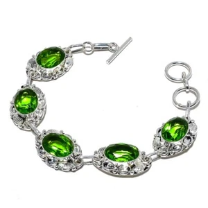 Peridot Gemstone 925 Sterling Silver Bracelet 7-8" K934 - Picture 1 of 5