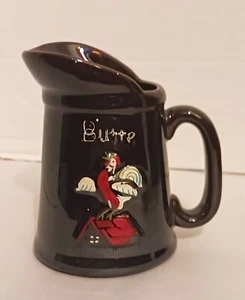 Rooster on Housetop Butter Vintage Brown Ceramic 4 Inch Pitcher - Picture 1 of 2