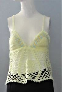New Handmade Crochet Light Yellow Size 36 (L) Boho Bra Beachwear Crop Top Blouse - Picture 1 of 10