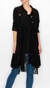 nwt bohemian ORIGAMI cardigan duster LACE & DENIM shirt SM-3XL vintage western - Picture 1 of 6