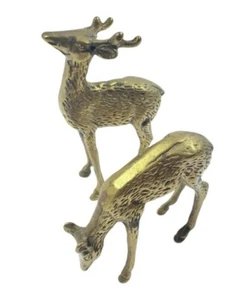 Vintage Set of 2 Solid Brass Deer Doe Stag Figurines - Picture 1 of 11