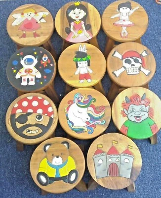 Childs Wooden Stool-Princess,Ballerina,Fairy,Astronaut,Troll,Footballer — 第 1/4 张图片