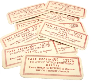 Lot of 10 Vtg Junk Journal Ephemera Dayton Ohio City Bus Fare Receipt Tickets - Picture 1 of 2