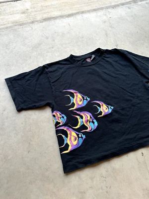 Camiseta AOP envolvente vintage de los años 90 con estampado de peces Isla de Sanibel para hombre XL Foto 1 de 4