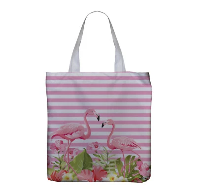 Rose & Blanc Rayé Flamingo Sac Plage Natation - Bild 1 von 3