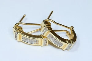 Pair .50+ TCW Diamond Drop 14K Gold Omega Back Earrings - Picture 1 of 5