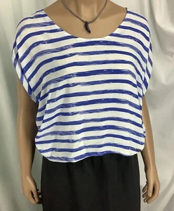 Hang Ten Top Womens Small Blue White Striped Button Down Back FSB250205/SB3 - Picture 1 of 10
