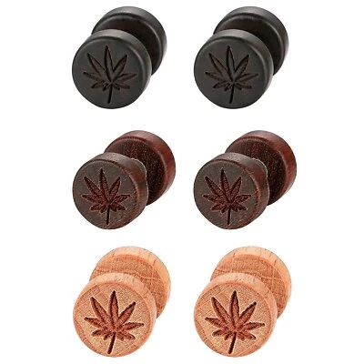 3 Pares Madera Coco Árbol Tallado Unisex Acero Inoxidable Pendiente Piercing Foto 1 de 4