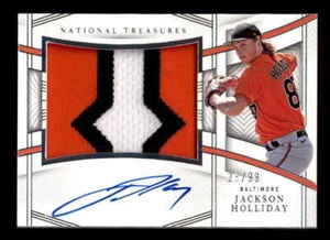 JACKSON HOLLIDAY 2023 NATIONAL TREASURES RPA ROOKIE 3-COLOR PATCH AUTO /99 T5607 - Picture 1 of 2