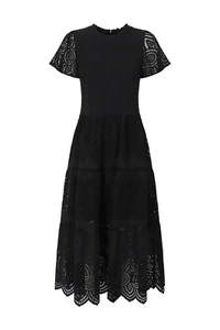 Decjuba Black Broderie Midi Dress Size 8 AU - Picture 1 of 4