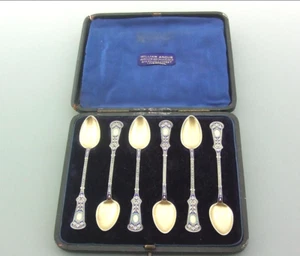 VIKTORIANISCHE SILBER VERGOLDETE EMAILLE LÖFFEL DAVID ANDERSEN GEFASST - Bild 1 von 8