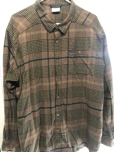 Men's COLUMBIA Brown Plaid Long Sleeve Button Down Cotton Shirt Size XXL GUC - Picture 1 of 4