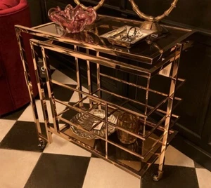 Casa Padrino Art Deco Bar Trolley Servierwagen Gold / Smoked Glass 77 x H.77,5cm - Bild 1 von 2