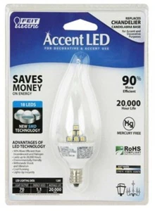 Accent LED 1.1W CA9.5 Clear Flame Tip 70 Lumens Candelabra Bulb E12 BPCFCLED - Picture 1 of 3