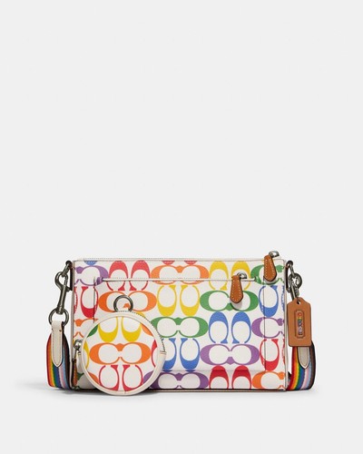 COACH Tracolla Hol nuova con etichette firma arcobaleno firma tela e pelle orgoglio