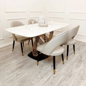 Orion Gold 1.8 Dining Table 6 Seater with Polar White Sintered Stone Top