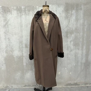 Vintage 1920s 30s Brown Wool Coat Fur Collar Long Sleeve Celluloid Deco Jacket - Picture 1 of 15
