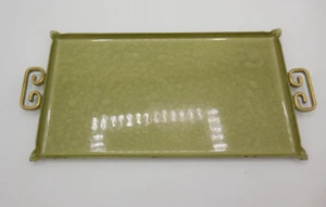 Vintage Moire Glaze Kyes Tray Green Scroll Handles 7" x 4" Handmade Pasadena CA - Picture 1 of 5