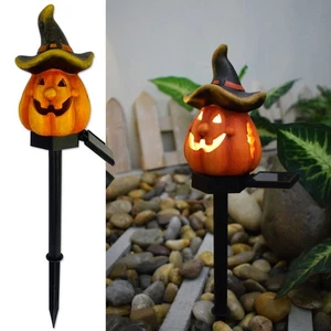Solar Hexe Kürbis Pfahl Lampe Garten Leuchten Harz Außen Halloween Deko Neu - Bild 1 von 7