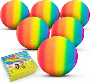 6 Pcs Rainbow Playground Balls for Kids, 5 5inch, 6 small playground balls - Picture 1 of 7