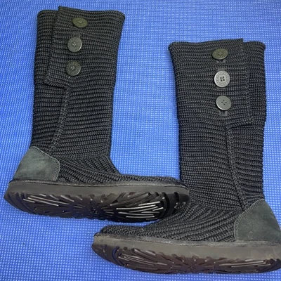 UGG Australia Boots Black Classic Cardy Knitted Sweater Tall Snow 5819 Size 9 - Image 1 of 4