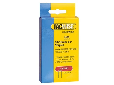 Tacwise 91 Schmal Krone Klammern 15mm - Elektrisch Tacker (Packung 1000) TAC0283 - Bild 1 von 2