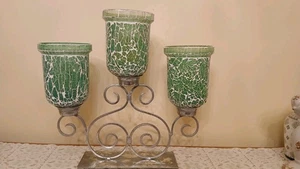 Wunderschöne Meeresschaum Grün Mosaik Glas Windlicht Kerzenhalter Befestigt 3er Set - Bild 1 von 7
