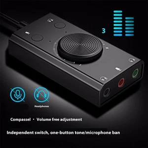 USB Adapter Sound Card with 3.5mm Microphone Port External Sound Card for PC - Picture 1 of 8