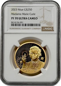 2023 Niue 250 $ Madam Marie Curie PP 1 oz Goldmünze NGC PF 70 UC 100 geprägt - Bild 1 von 2