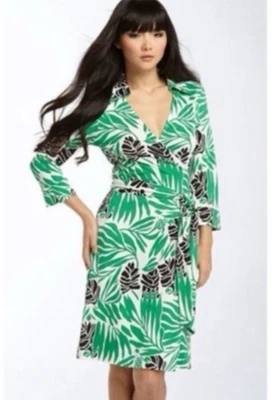 Vestido Diane Von Furstenberg Vintage Talla 2 Mini Julian Seda Verde Hoja Envolvente Foto 1 de 4