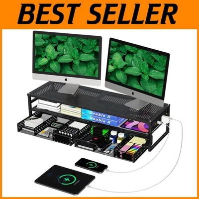 Metal Monitor Stand Riser with USB 2.0, 2 Tier Organizer - Image 1 of 4