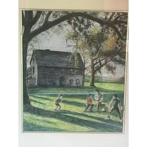 Hand Drawn/Painted Art work. Farmhouse, Kids, Landscape. Matted & Framed. 26X23" - Picture 1 of 9