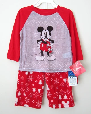 冬季圣诞睡衣 学步儿童 2T 男孩女孩 迪士尼 米奇 长袖 T 恤 裤子 — 第 1/4 张图片