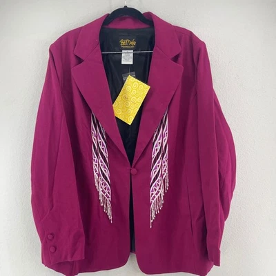 NWT Bob Mackie Wearable Art Womens 1X Blazer Jacket Magenta Beads Fringe Western - Image 1 of 4